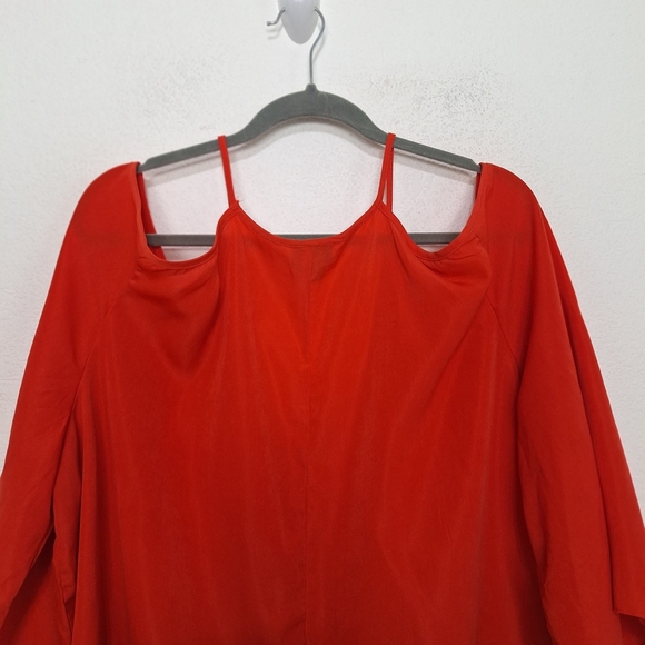 Dots Red Romantic Coquette Kimono Sleeve Cold Shoulder Pullover Blouse Size 3X - Picture 6 of 12